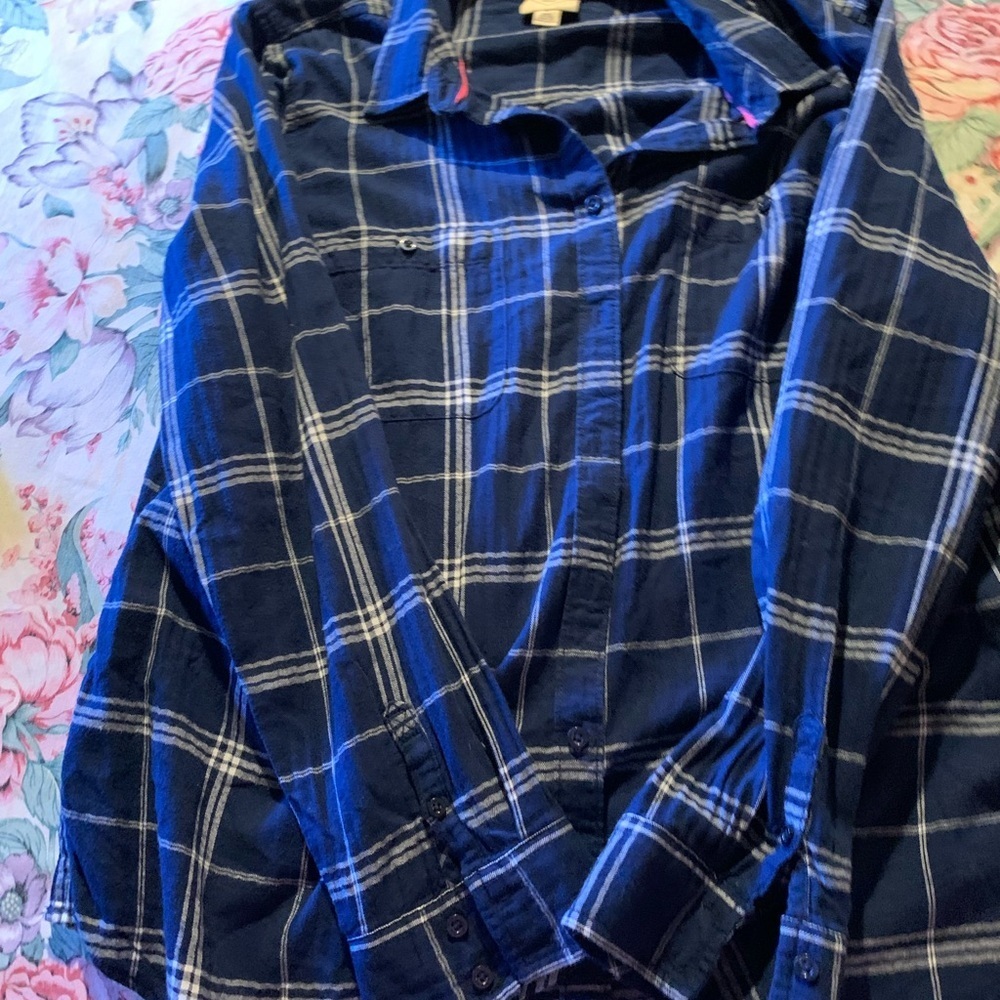 St. John's Bay Navy Plaid Shirt Size.X-Large